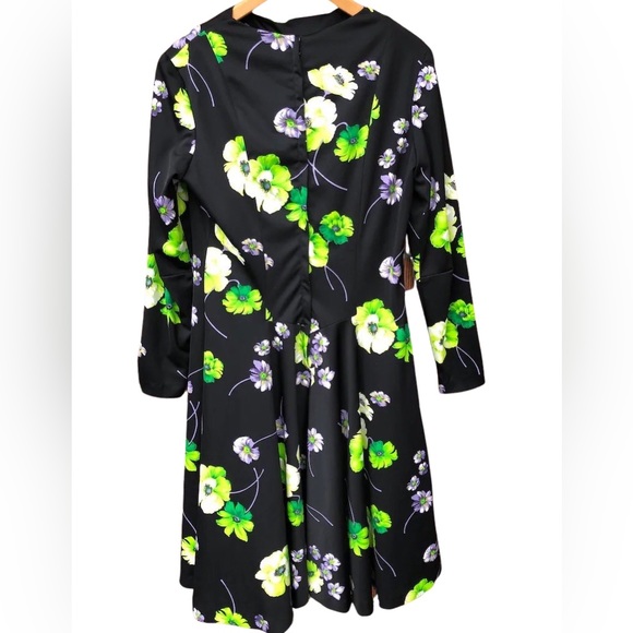 1970s Vintage Polyester floral midi Dress lime green,purple, black Retro Vtg 70s - Picture 4 of 9